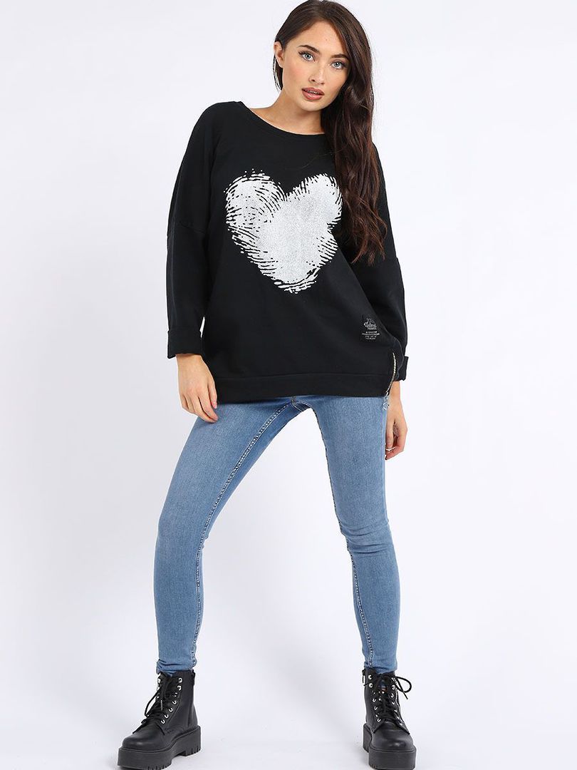 Fingerprint Cotton Heart Sweater Black image 0